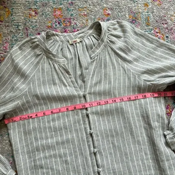 Faherty Naomi Grey Striped Long Sleeves Button Down Linen Blend Shirt Size Small - Picture 7 of 10
